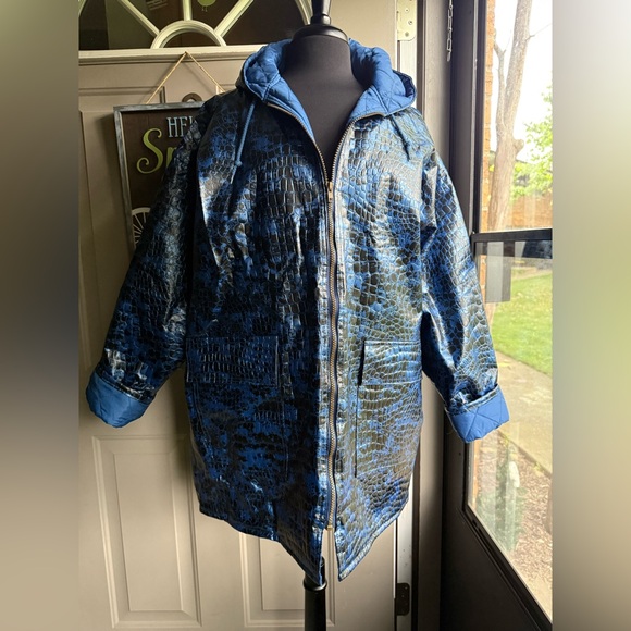 Vintage Jackets & Blazers - Vintage Kenn Sporn Wippette snakeskin quilted hooded rain coat, size large